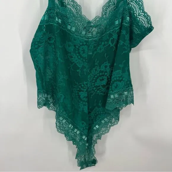 Vintage Victoria’s Secret Gold Label Green Lace High Cut Teddy Bodysuit Large