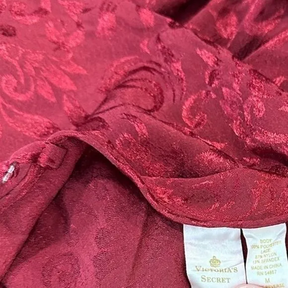 Vintage Victoria’s Secret Red Satin Lace Burnout Floral Slit Slip Maxi Dress M