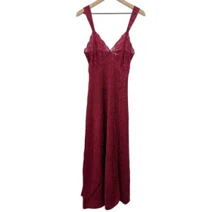 Vintage Victoria’s Secret Red Satin Lace Burnout Floral Slit Slip Maxi Dress M