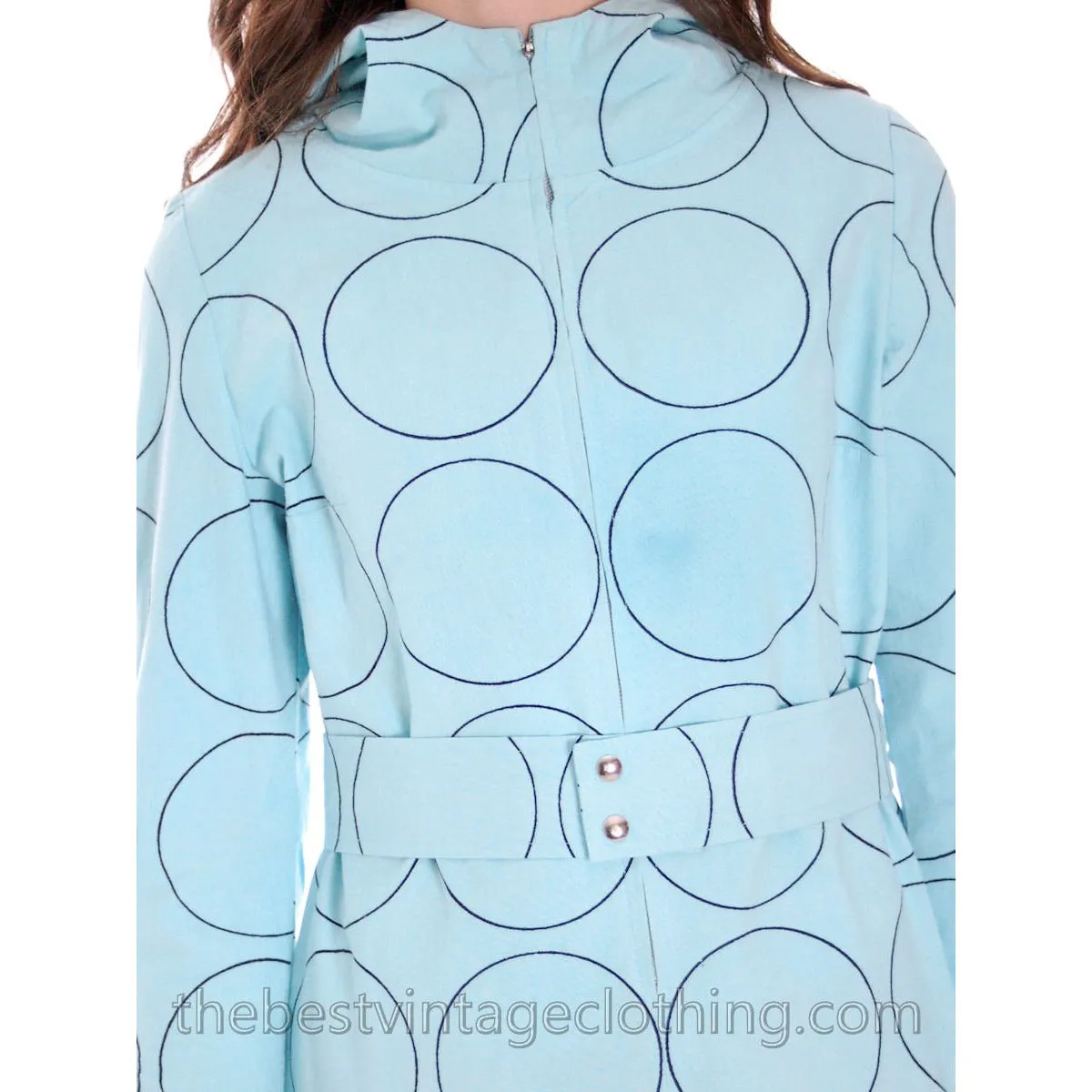 Vintage Vuokko Blue Circles Designer Gown Funnel Neck Hoodie 1960s 38/8