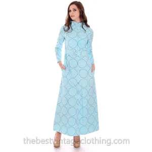 Vintage Vuokko Blue Circles Designer Gown Funnel Neck Hoodie 1960s 38/8