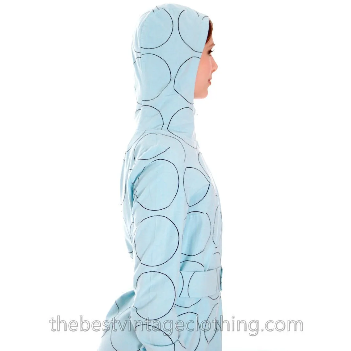 Vintage Vuokko Blue Circles Designer Gown Funnel Neck Hoodie 1960s 38/8