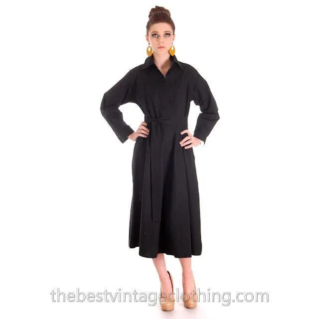 Vintage Vuokko Designer Dress 1970s  Black Cotton Tent Style  S-M