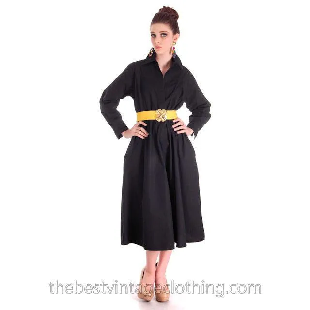 Vintage Vuokko Designer Dress 1970s  Black Cotton Tent Style  S-M