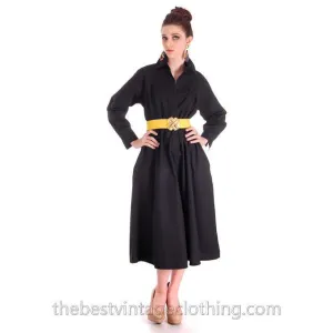 Vintage Vuokko Designer Dress 1970s  Black Cotton Tent Style  S-M
