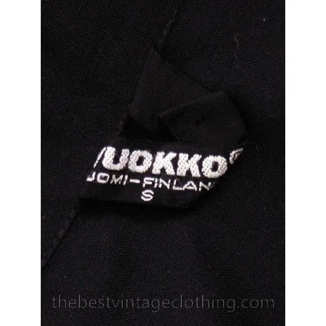 Vintage Vuokko Designer Dress 1970s  Black Cotton Tent Style  S-M