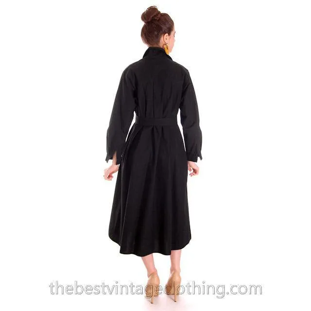 Vintage Vuokko Designer Dress 1970s  Black Cotton Tent Style  S-M