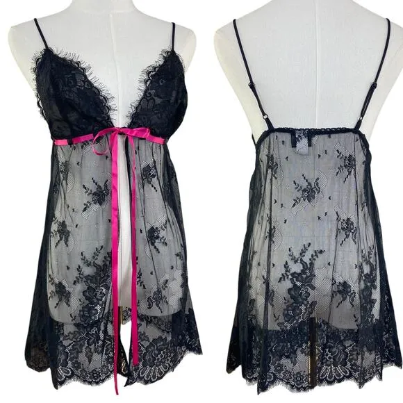 Vintage Y2K Frederick’s of Hollywood Witchy Black Lace Babydoll Lingerie Size L