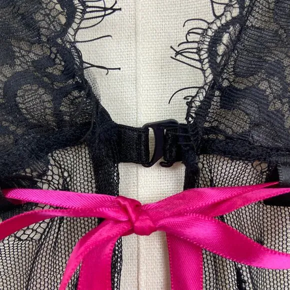 Vintage Y2K Frederick’s of Hollywood Witchy Black Lace Babydoll Lingerie Size L