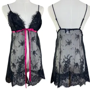 Vintage Y2K Frederick’s of Hollywood Witchy Black Lace Babydoll Lingerie Size L
