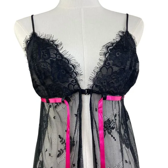 Vintage Y2K Frederick’s of Hollywood Witchy Black Lace Babydoll Lingerie Size L