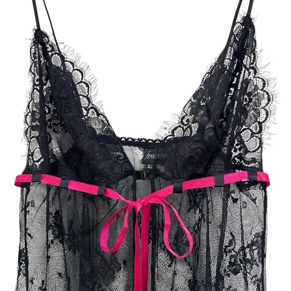 Vintage Y2K Frederick’s of Hollywood Witchy Black Lace Babydoll Lingerie Size L