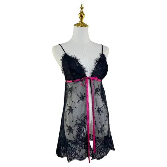 Vintage Y2K Frederick’s of Hollywood Witchy Black Lace Babydoll Lingerie Size L