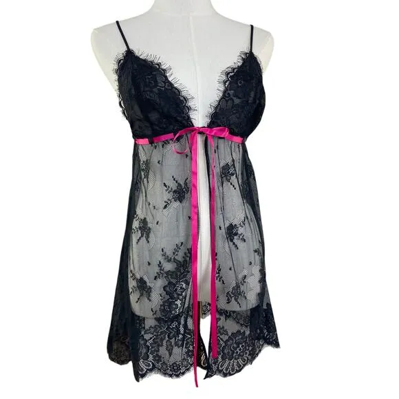 Vintage Y2K Frederick’s of Hollywood Witchy Black Lace Babydoll Lingerie Size L