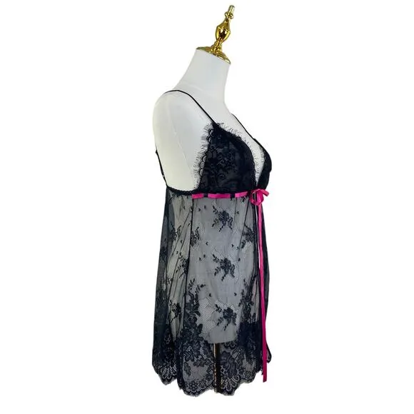 Vintage Y2K Frederick’s of Hollywood Witchy Black Lace Babydoll Lingerie Size L