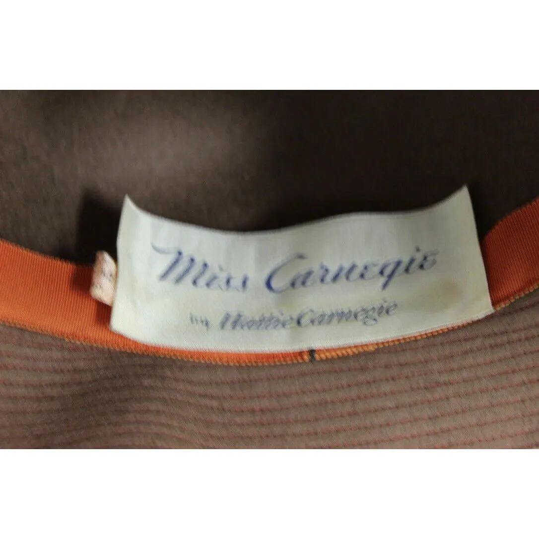 VTG 1960's Miss Carnegie / Hattie Carnegie MOD Bucket Hat Brown Fur Rust S/M