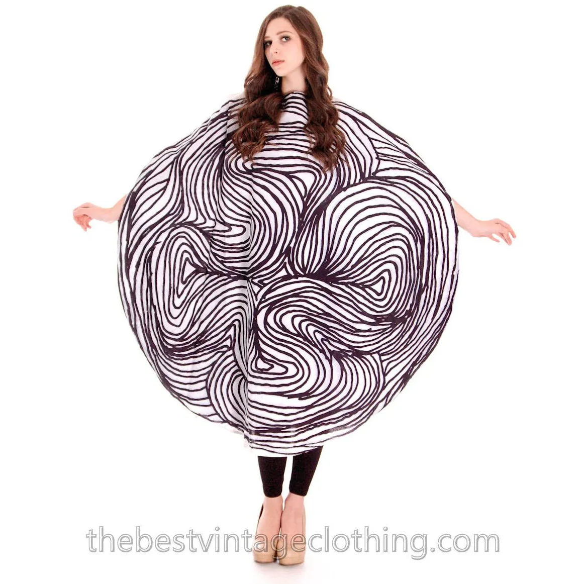 Vuokko Myllynkivi  Vintage 1964 Circle Dress Abstract Black & White Print Iconic Free Size