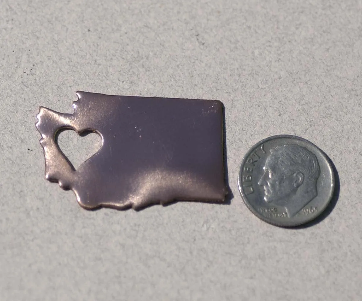 Washington State with Heart Blanks Cutout for Enameling Metalworking Stamping Texturing - 4 pieces