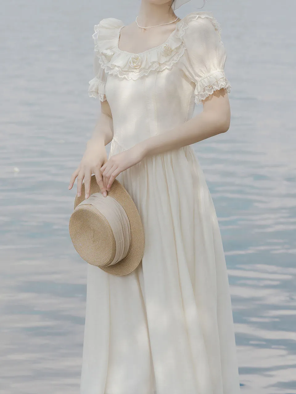 White Puff Sleeve Rose Vintage 1950S Swing Victoria's Fairy Dress