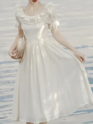 White Puff Sleeve Rose Vintage 1950S Swing Victoria's Fairy Dress