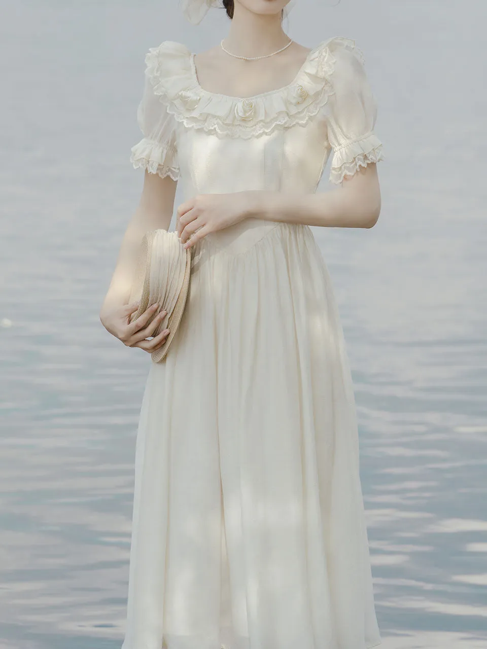 White Puff Sleeve Rose Vintage 1950S Swing Victoria's Fairy Dress