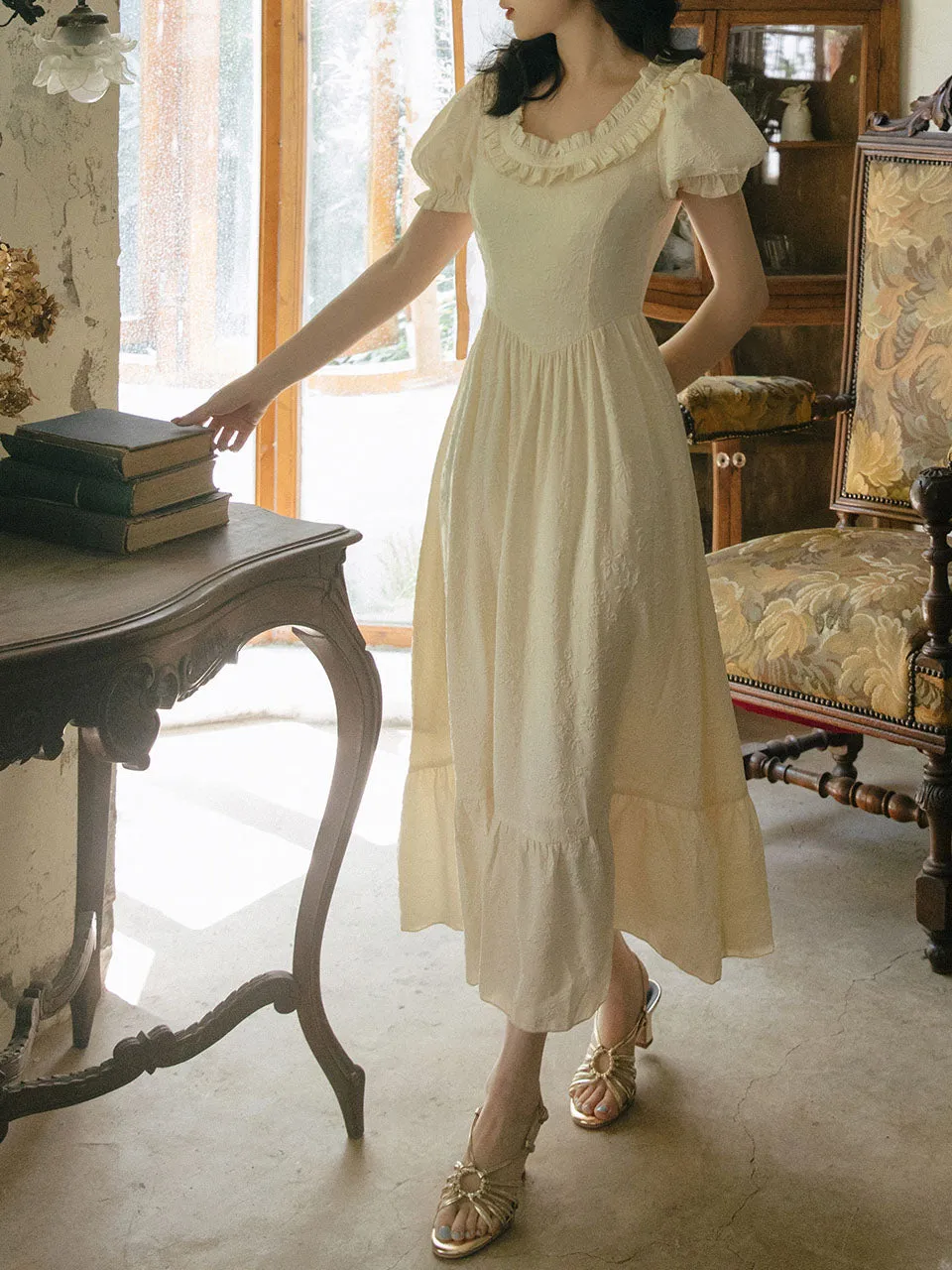 White Puff Sleeve Ruffles Vintage 1950S Swing Victoria's Fairy Dress