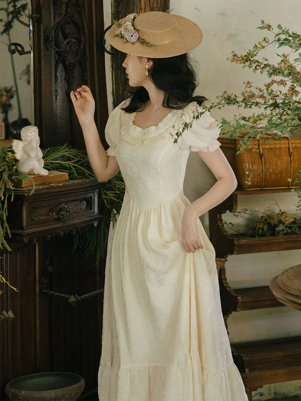 White Puff Sleeve Ruffles Vintage 1950S Swing Victoria's Fairy Dress