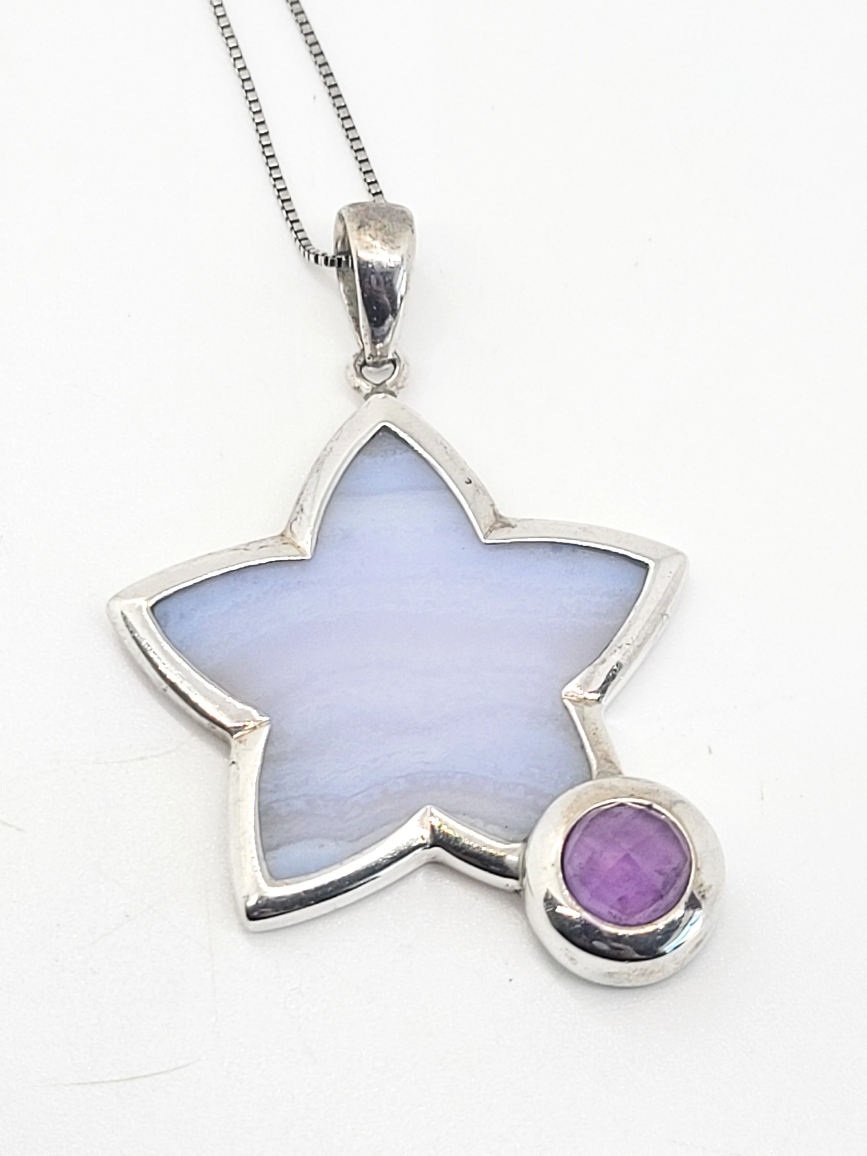 Whitney Kelly WK Blue lace agate star and amethyst sterling silver necklace