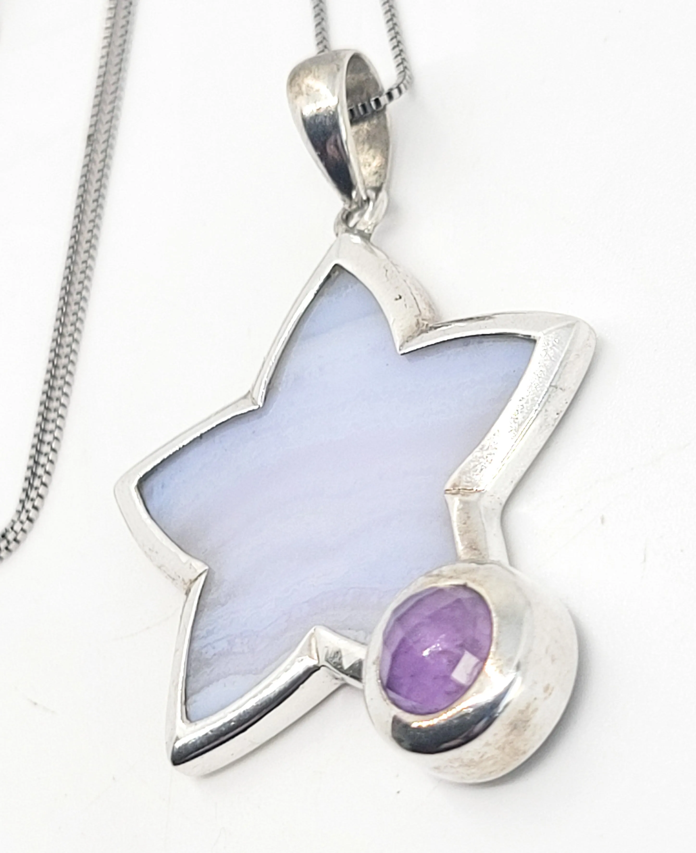 Whitney Kelly WK Blue lace agate star and amethyst sterling silver necklace