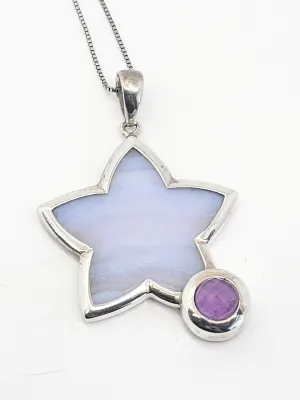 Whitney Kelly WK Blue lace agate star and amethyst sterling silver necklace