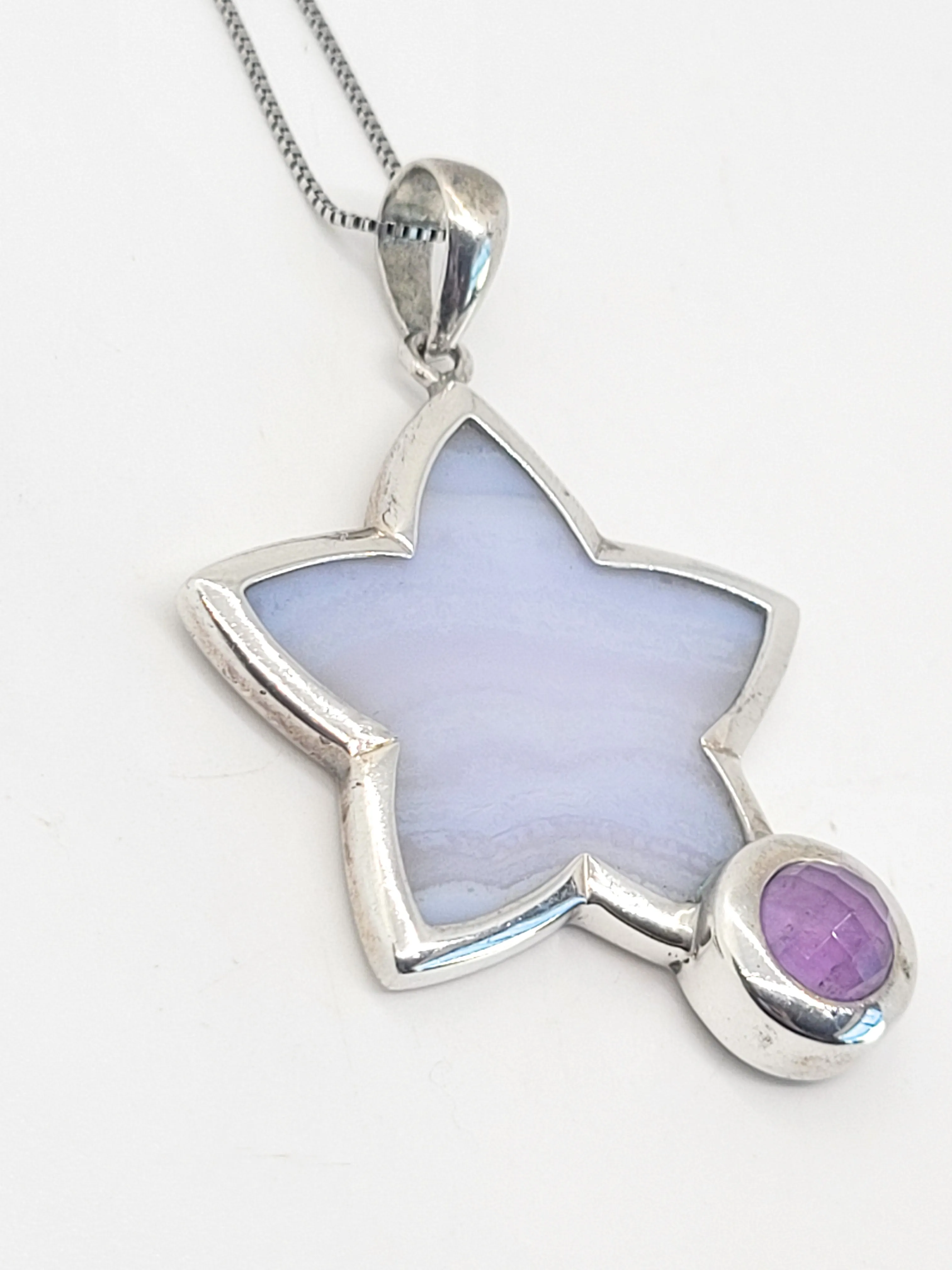 Whitney Kelly WK Blue lace agate star and amethyst sterling silver necklace