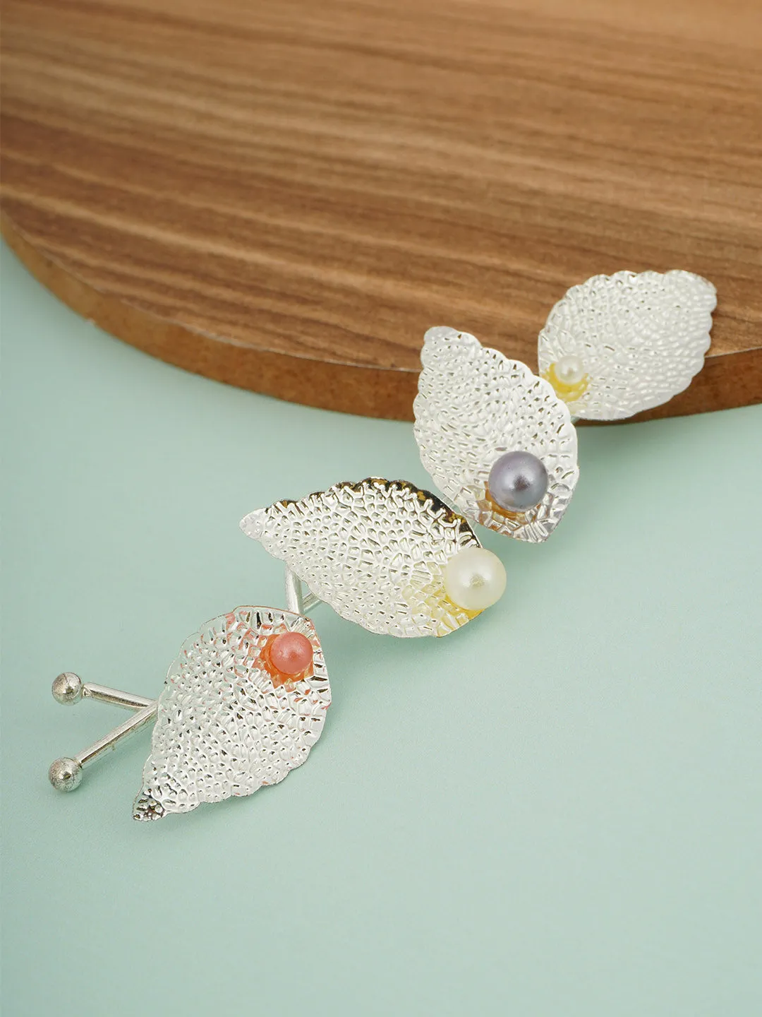 WILLOW SILVER PEARL MULTI-LEAF HAIR PIN
