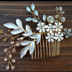 Women Lady Hairpin Hair Comb Clip Floral Head Piece Crystal Flower Bride Hair Pins Wedding Bridal Hairs Accessories Gift KQS8