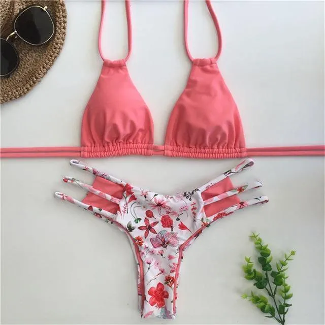 Womens Flower Prints Bikini Sexy Padded Bikini Sets Push Up Swimwear B007