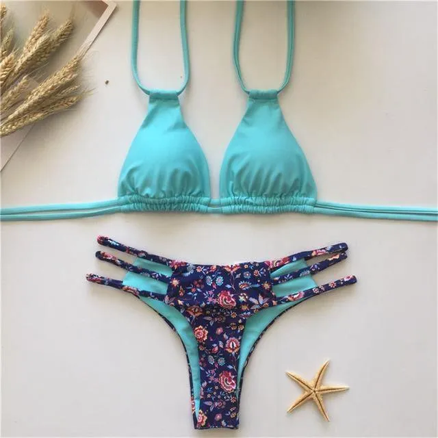 Womens Flower Prints Bikini Sexy Padded Bikini Sets Push Up Swimwear B007