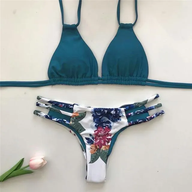 Womens Flower Prints Bikini Sexy Padded Bikini Sets Push Up Swimwear B007