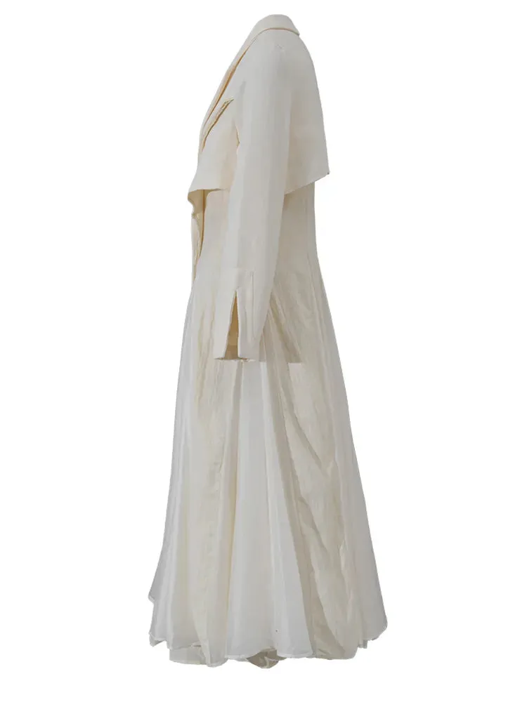 Women's Pleated Long Elegant Dress Lapel Neck Long Sleeve Loose Fit Fashion