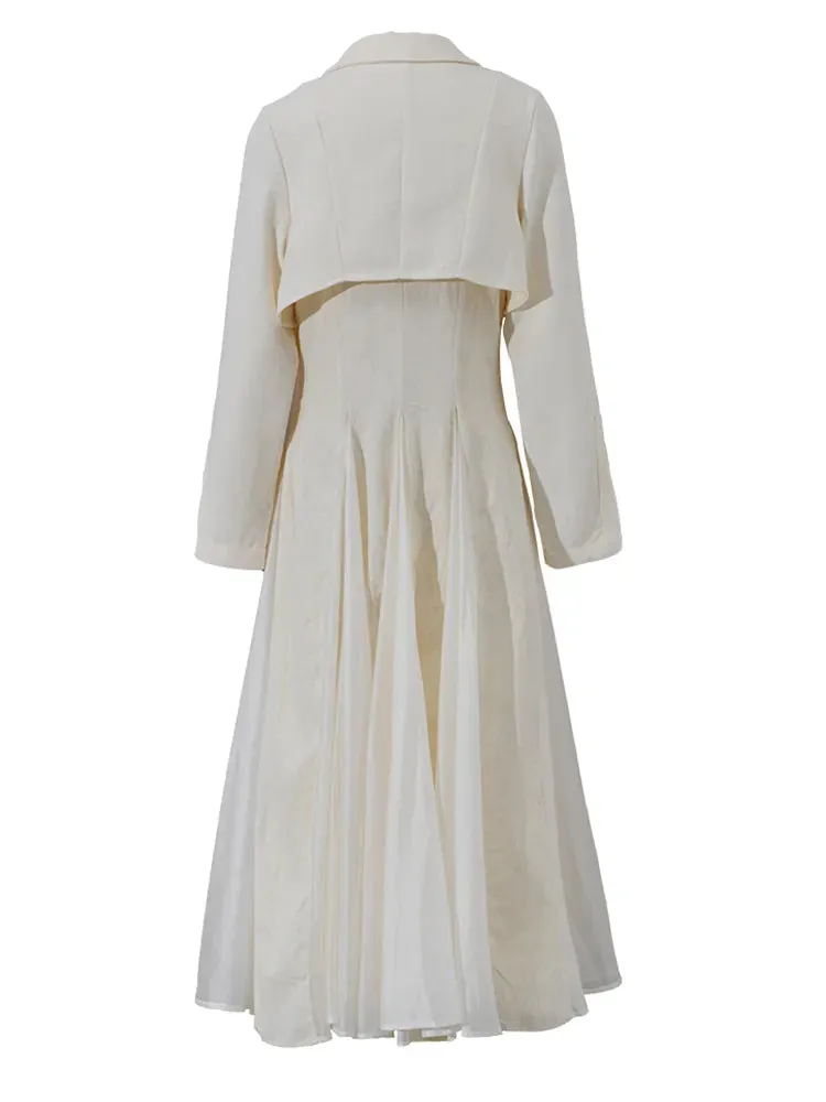 Women's Pleated Long Elegant Dress Lapel Neck Long Sleeve Loose Fit Fashion