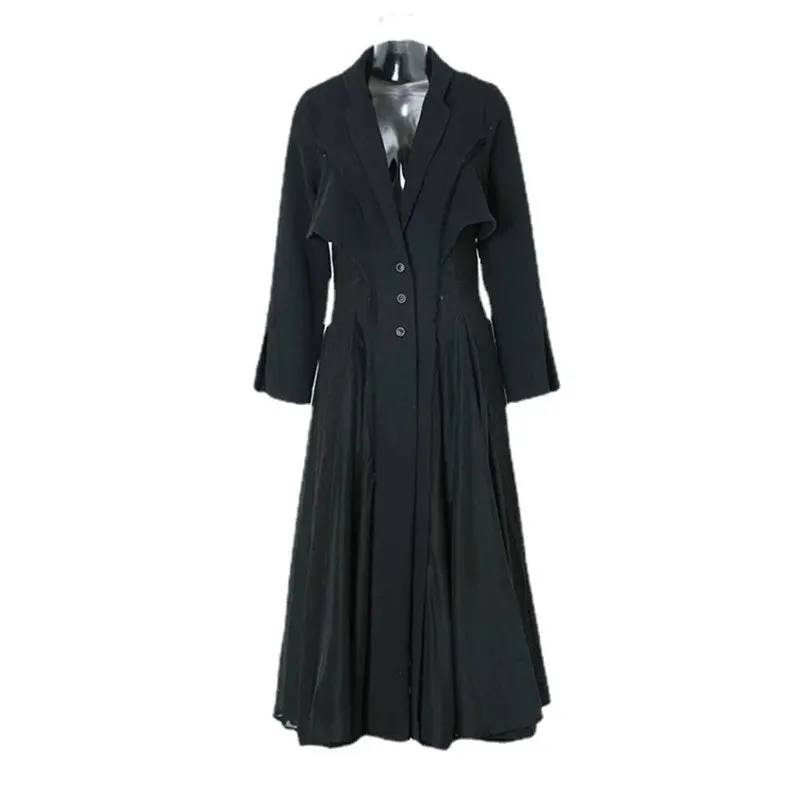 Women's Pleated Long Elegant Dress Lapel Neck Long Sleeve Loose Fit Fashion