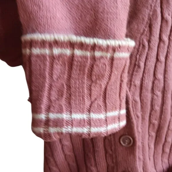 Women's Small Vintage 1970's Cardigan Sweater Collage Cable Knit Ringer Korea