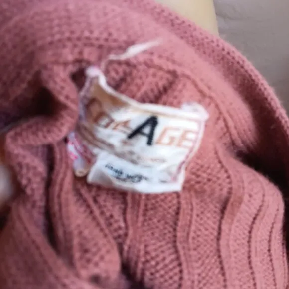 Women's Small Vintage 1970's Cardigan Sweater Collage Cable Knit Ringer Korea