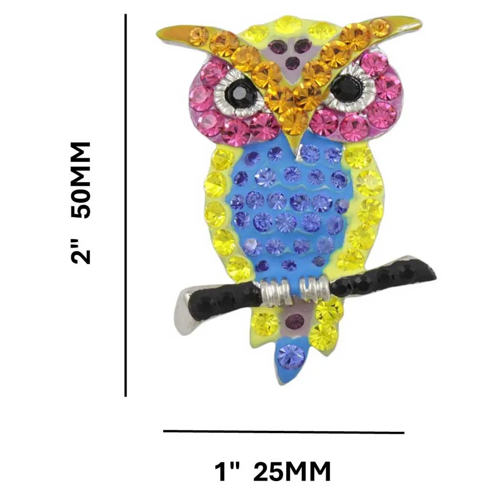 Yellow Pink and Blue Colorful Crystal Owl Pin - PRB510