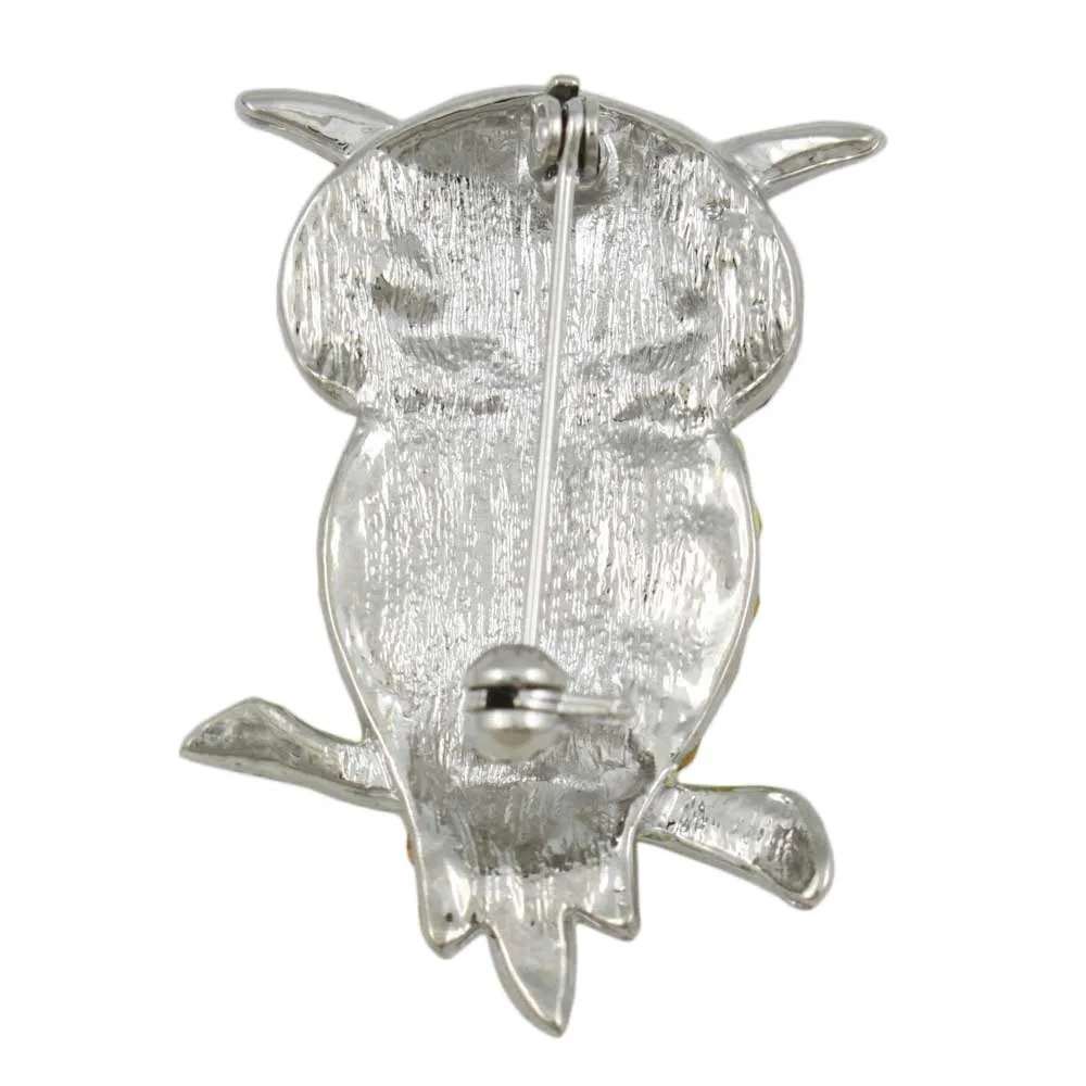Yellow Pink and Blue Colorful Crystal Owl Pin - PRB510
