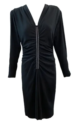 YSL Rive Gauche 80s Black Cocktail  Dress with Rhinestones